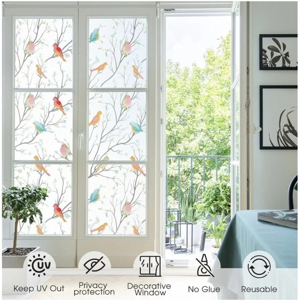 Coavas Window Privacy Film‎ Decorative Bird Stained Glass Window Film Bathroom